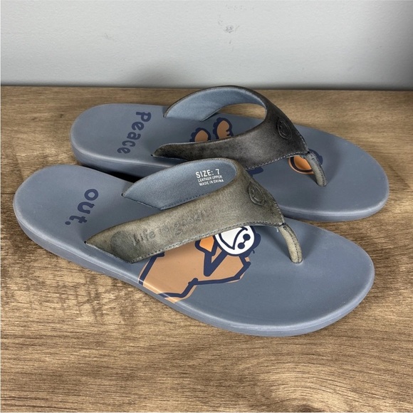 Life Is Good Flip Flop Sandals Peace Out Blue Size 7 - Picture 3 of 11